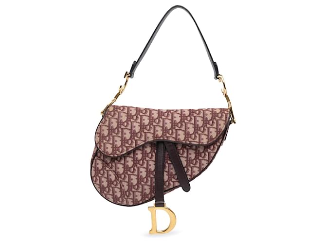 Dior Red Oblique Canvas Saddle Bag Leather Cloth Pony-style calfskin Cloth  ref.2064202