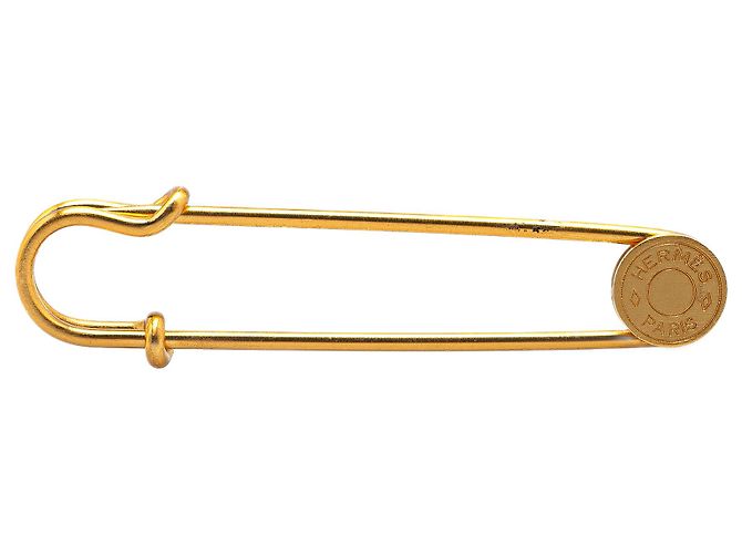 Hermès Gold Plated Clou de Selle Sicherheitsnadel Brosche Golden