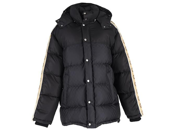 Gucci Logo-Jacquard Webbing-Trimmed Quilted Shell Hooded Down Jacket in Black Nylon  ref.2064614