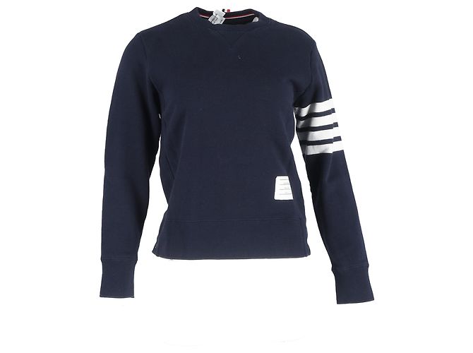 Thom Browne Vier-Streifen-Pullover aus marineblauer Baumwolle