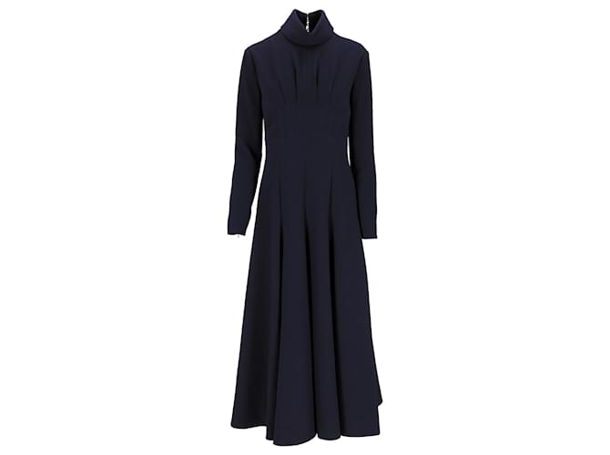 Autre Marque Emilia Wickstead Oakley Midnight High-Neck Double Crepe Dress in Navy Blue Polyester  ref.2064723
