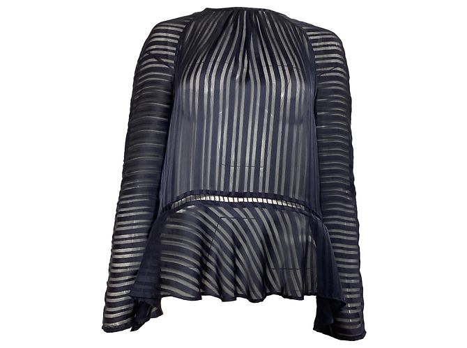 Zimmermann Mesh Striped Blouse in Navy Blue Polyester