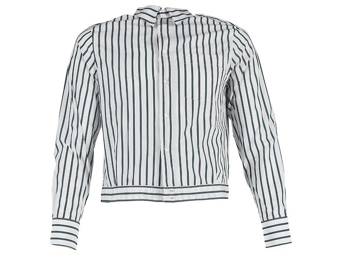 Camisa bluson de botão listrada Lanvin em algodão branco e verde