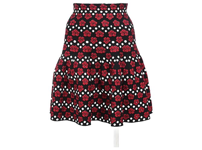 Gonna mini stampata floreale Alaïa in cotone nero Rosso