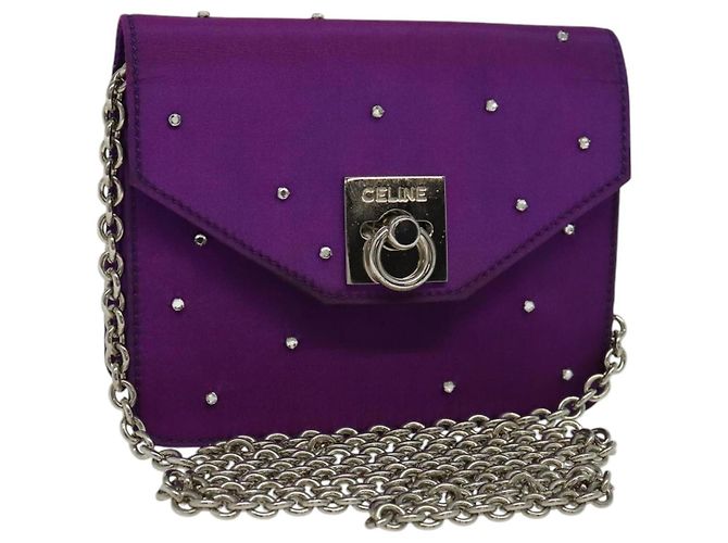 Céline Bolsa de ombro com corrente CELINE em nylon roxo Auth BA204