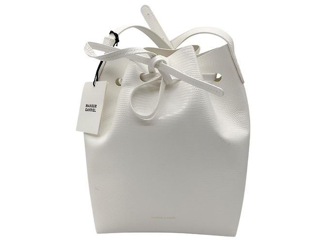 Mansur Gavriel White Bianca Snakeskin-effect Leather Drawstring Bucket Bag