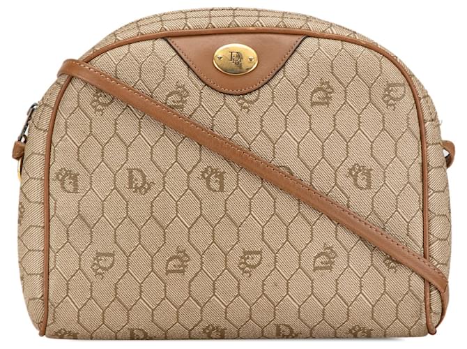 Dior Brown Honeycomb Coated Canvas Crossbody Beige Leather Cloth Pony-style calfskin Cloth  ref.2065571