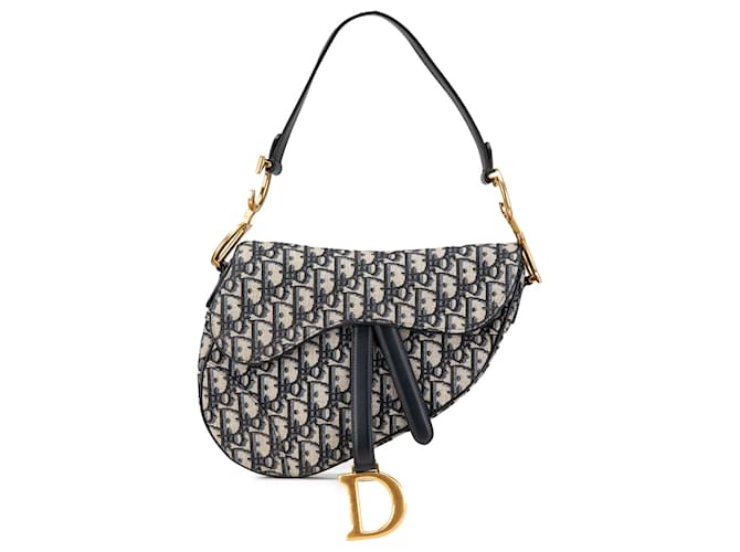 Dior Blue Oblique Canvas Saddle Bag Navy blue Cloth Cloth  ref.2065787