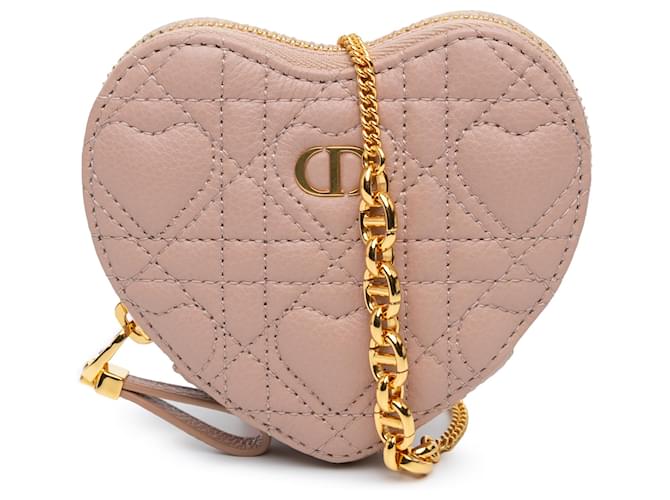 Dior Pink Calfskin Cannage Dioramour Caro Heart Pouch With Chain Leather Pony-style calfskin  ref.2065866