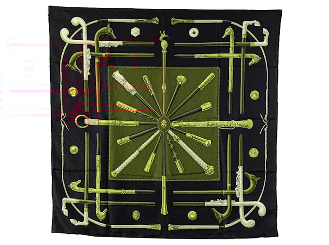 Hermès Black Cannes et Pommeaux Silk Scarf Cloth  ref.2065951