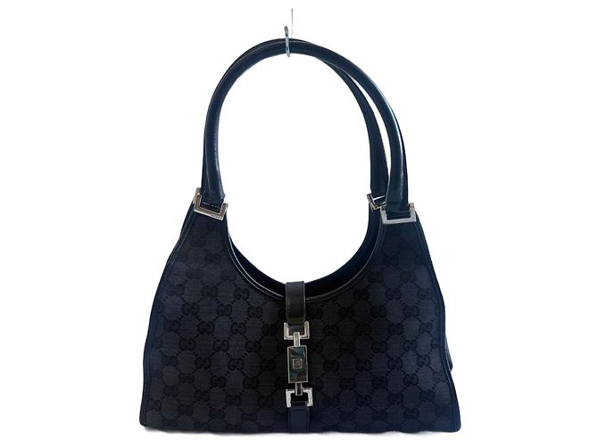 Gucci Jackie Monogramm Canvas und Leder Handtasche Schwarz