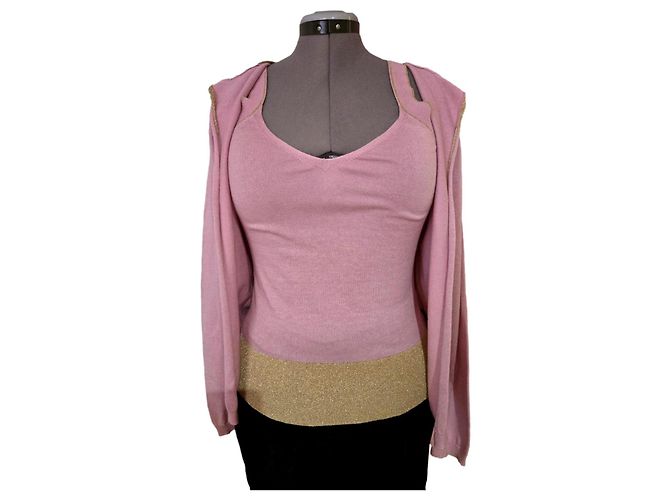 Valentino Top und Weste aus Seide Kaschmir und Baumwolle Rosa Gold Pink Golden