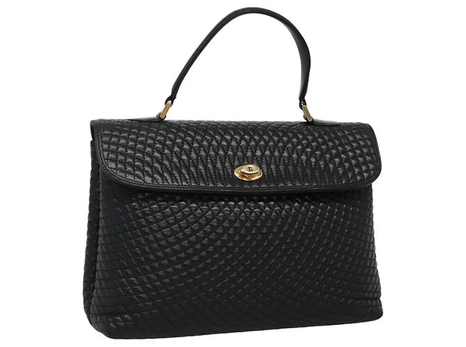 BALLY Bolsa de mão acolchoada de couro preta Auth SW022 Preto