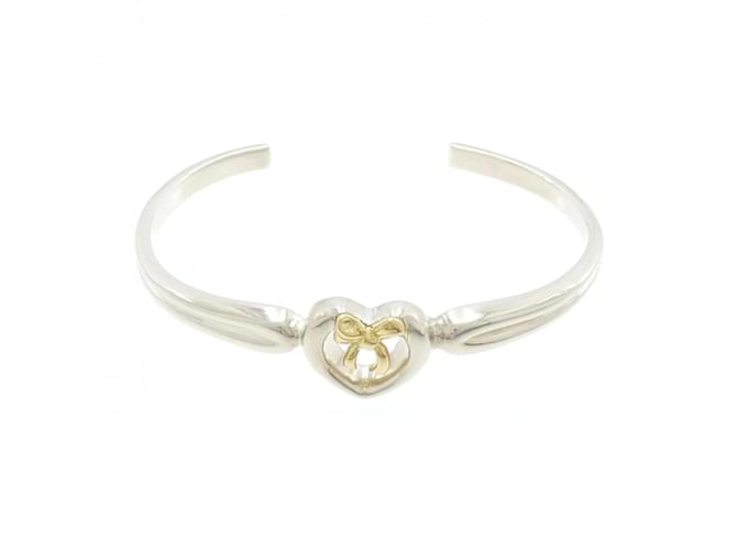 Tiffany & Co Tiffany 925 750YG Pulseira Coração x Fita Prata Ouro amarelo  ref.2066408
