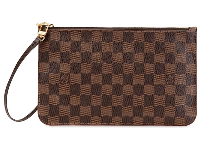 Pochete Neverfull Damier Ebene Marrom Louis Vuitton Lona Bezerro-como bezerro  ref.2066876