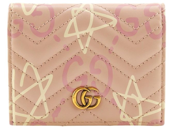 Billetera bi-fold de cuero rosa Gucci