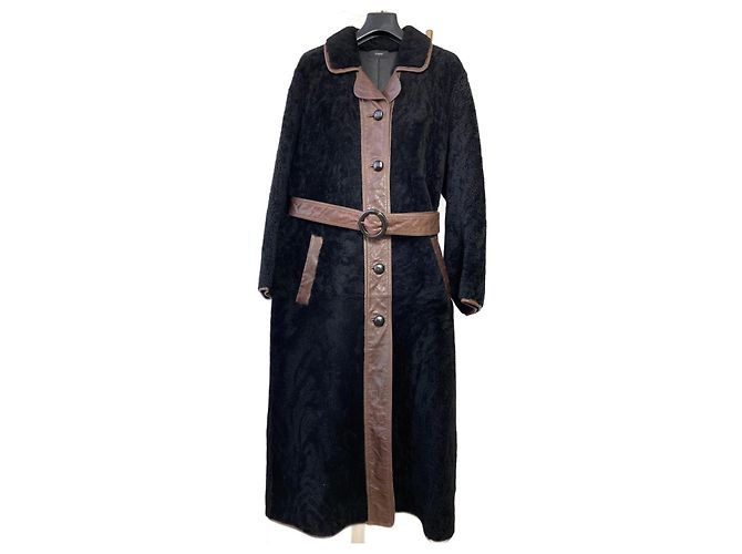 Joseph black sheepskin coat with brown leather inserts size 38