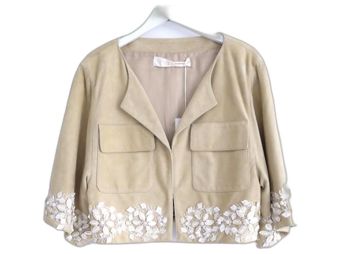 Giacca in suede decorata con madreperla Valentino 2005 Beige