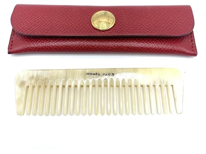 Hermès Hermes Buffalo Horn Comb with Leather Case Red  ref.2068971