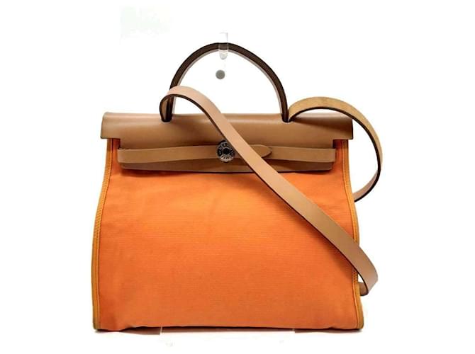 Hermès Hermes Herbag Zip PM Canvas Leather 2way Bag Brown Orange Cloth  ref.2069177