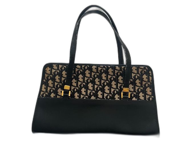 Borsa Christian Dior Trotter Pattern in Tela e Pelle – Nero & Beige