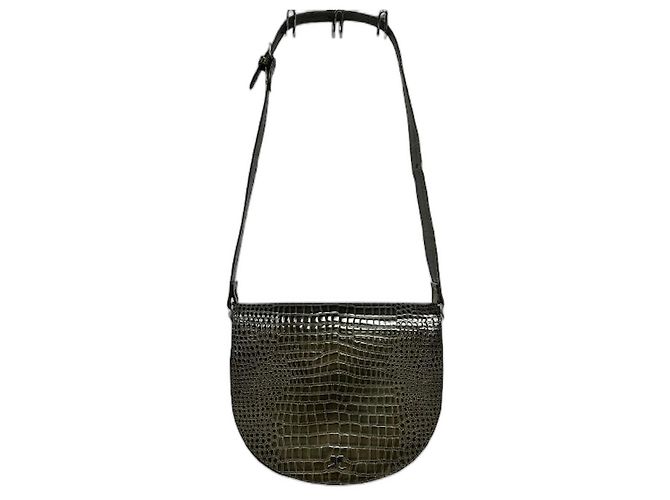Bolsa de ombro Courreges em couro verde verniz estilo crocodilo