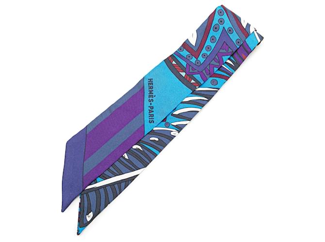 Hermès Blue Le Jardin de La Maharani Silk Twilly Scarf Cloth  ref.2069825