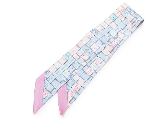 Hermès Blue Bolduc Au Carre Silk Twilly Scarf Light blue Cloth  ref.2069831