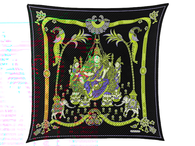 Hermès Black India Print Pleated Silk Scarf Cloth  ref.2069879