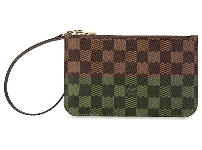 Pochete Neverfull Damier Ebene Marrom Louis Vuitton Couro Lona Bezerro-como bezerro  ref.2069907