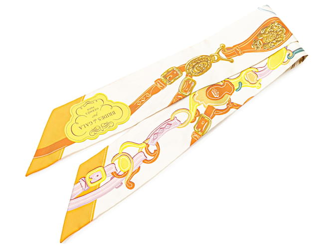 Hermès White Brides De Gala Twilly Silk Scarf Cloth  ref.2069926