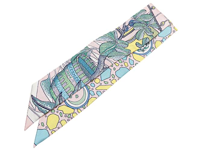 Hermès Pink La Danse des Amazones Silk Twilly Scarf Cloth  ref.2069930