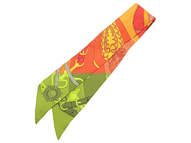 Hermès Orange Festival Des Amazones Silk Twilly Scarf Cloth  ref.2070128