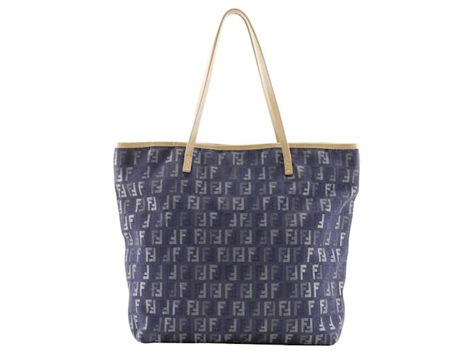 Fendi Zucchino Handbag Tote Bag Navy blue Leather Denim  ref.2070155