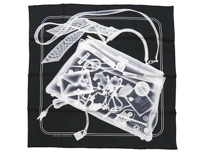 Hermès Écharpe Hermes Carre 70 Please Check-in Soie Noir  ref.2070325