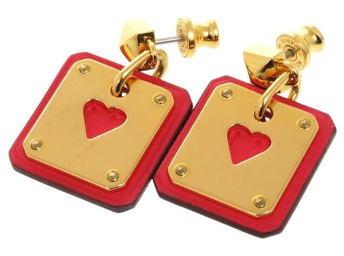 Hermès Hermes As de Coeur Swift Metal Gold Red Y Stamp Earrings Golden 