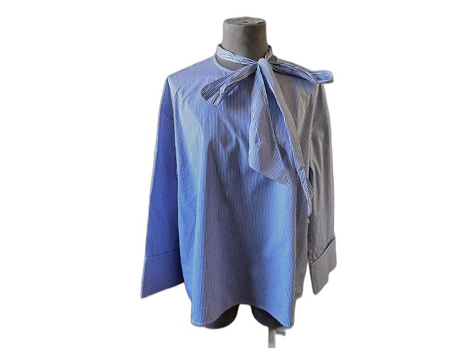 Camicia a righe Céline in cotone bianca e blu Bianco