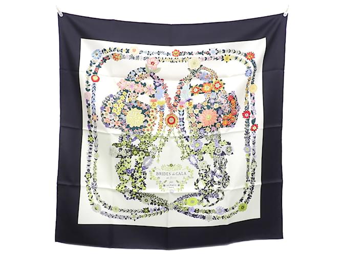 Écharpe en soie Hermès noire et multicolore  ref.2070849