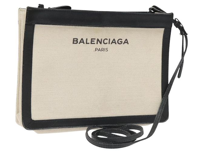 Bolsa de Ombro BALENCIAGA em Lona e Couro Branco e Preto 339937 Auth bs21563