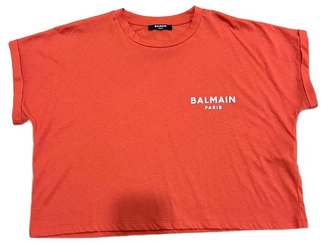 Balmain Camiseta corta bordada con logo Naranja