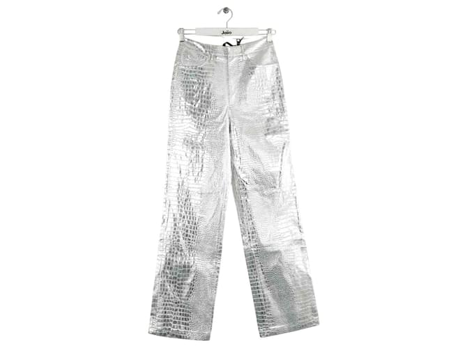 Autre Marque Silver straight pants Silvery Polyester  ref.2071668