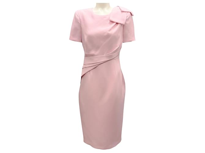 Roland Mouret Pink 2023 Short Sleeve Bow Wool Silk Midi Dress  ref.2071704