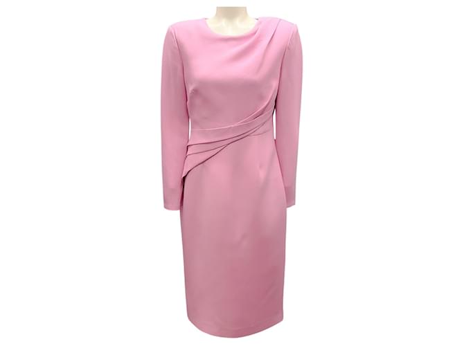Roland Mouret Pink 2023 Long Sleeve Wool Silk Midi Dress  ref.2071708