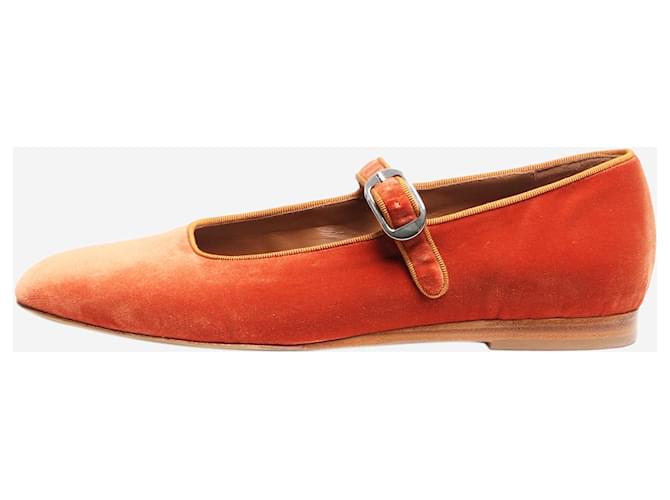 Autre Marque Orange Mary Jane flats - size UK 6 Velvet  ref.2072002