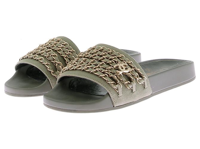 CHANEL Mules et sabots T.EU 36 Caoutchouc Kaki