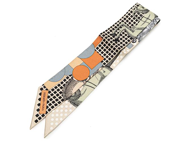Hermès Brown Cavalier en Formes Silk Twilly Scarf Cloth  ref.2072219