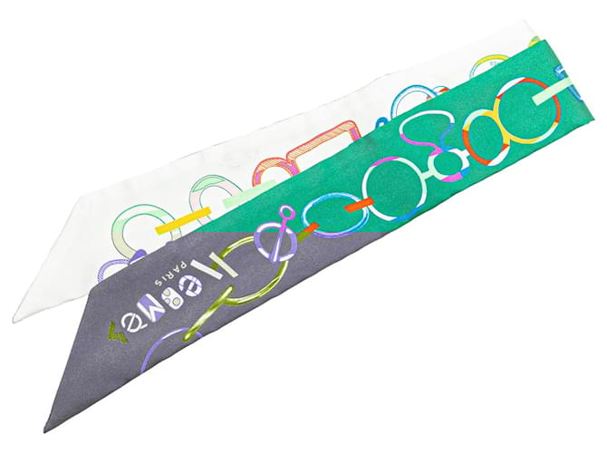 Hermès Green Do Re Boucles Twilly Scarf Silk Cloth  ref.2072283