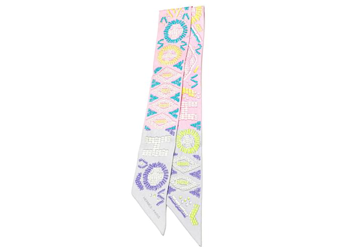 Hermès Pink Kelly En Perles Silk Twilly Scarf Cloth  ref.2072297