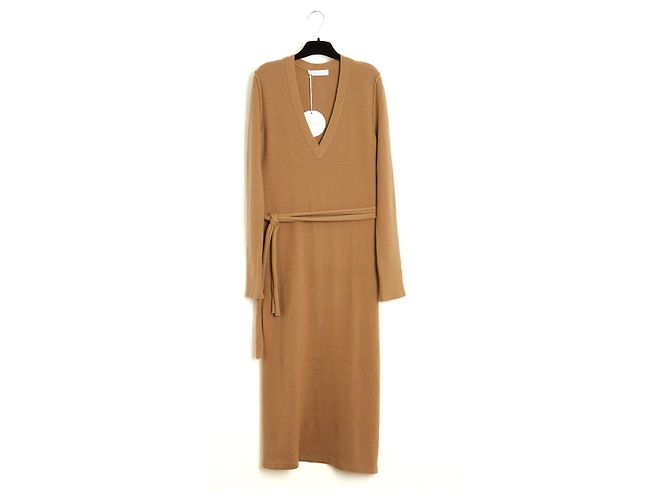 Chloé 2015 Kleid FR38 Maxi Kamel Wolle Strickkleid und Gürtel UK10 US8 Neu Chloe Karamell