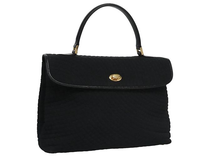 Bolsa de mão BALLY de nylon preto e dourado Auth 115889